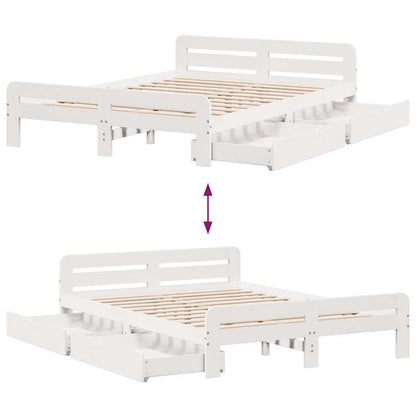 vidaXL Bed Frame | White | Solid pinewood | Double | Bed Frame | Rectangular