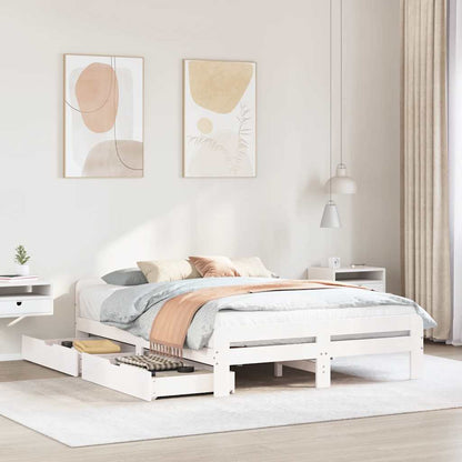 vidaXL Bed Frame | White | Solid pinewood | Double | Bed Frame | Rectangular