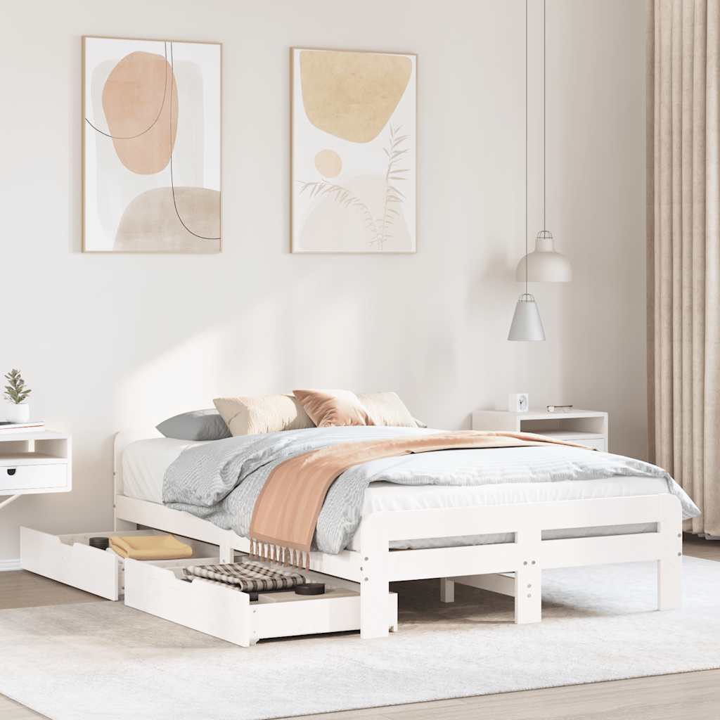vidaXL Bed frame without Mattress White 135x190 cm Double Solid Wood Pine
