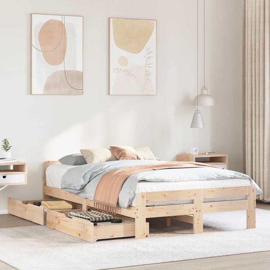 vidaXL Bed Frame | Natural | Solid pinewood | Small Double | Bed Frame