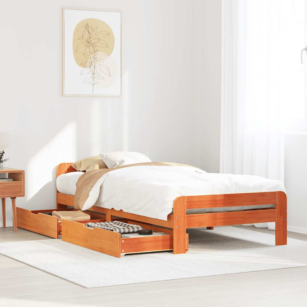 vidaXL Bed frame without Mattress Wax Brown 75x190 cm Small Single Solid Wood Pine
