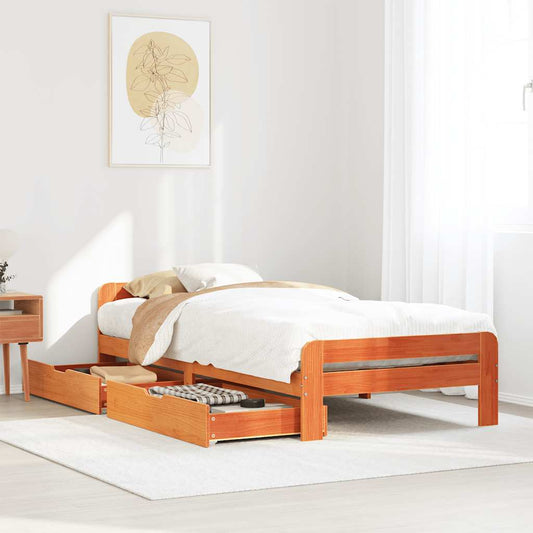 vidaXL Bed frame without Mattress Wax Brown 75x190 cm Small Single Solid Wood Pine
