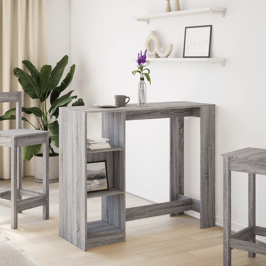 vidaXL Bar Table with Shelf Grey Sonoma 124x46x103.5 cm Engineered Wood