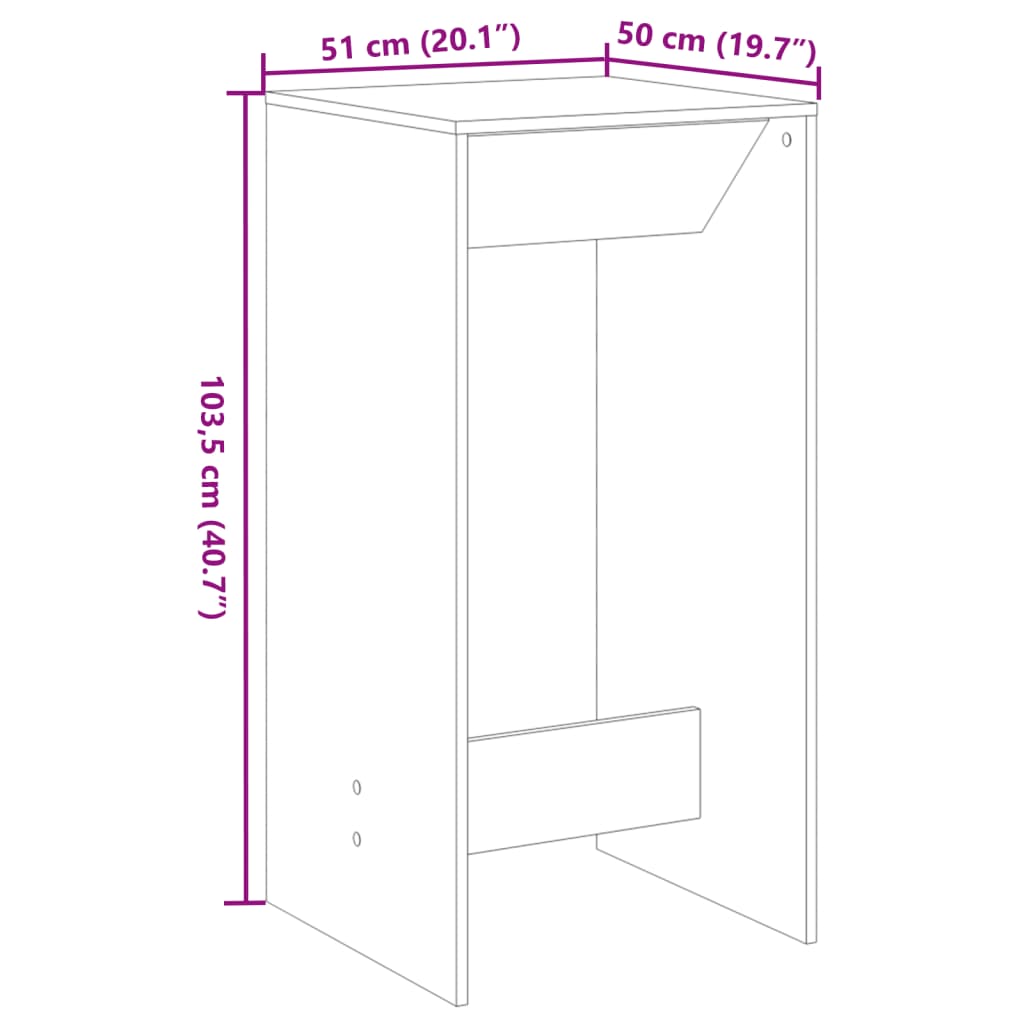 vidaXL Bar Table Black 51x50x103,5 cm Engineered Wood
