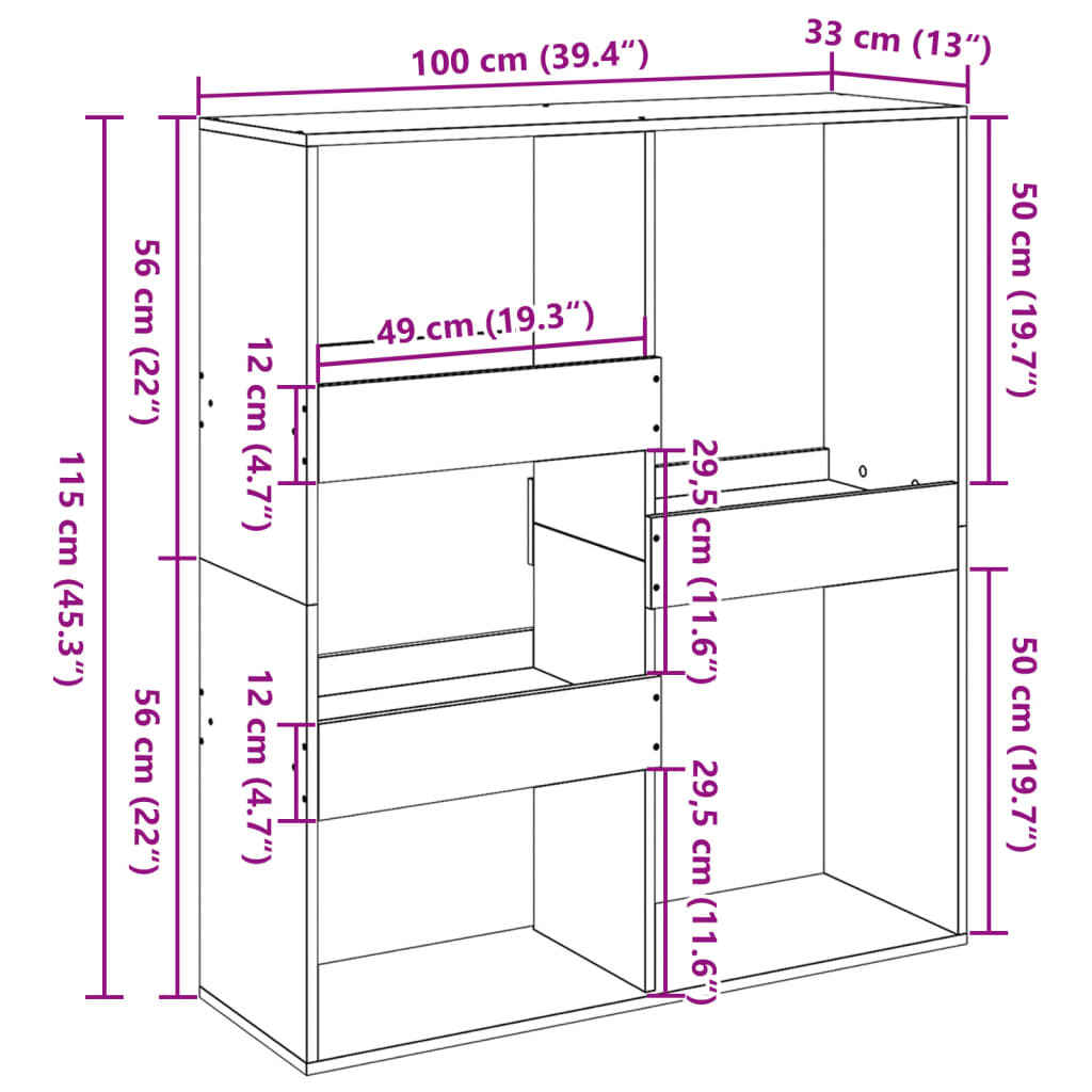 vidaXL Book Cabinet/Room Divider Grey Sonoma 100x33x115 cm