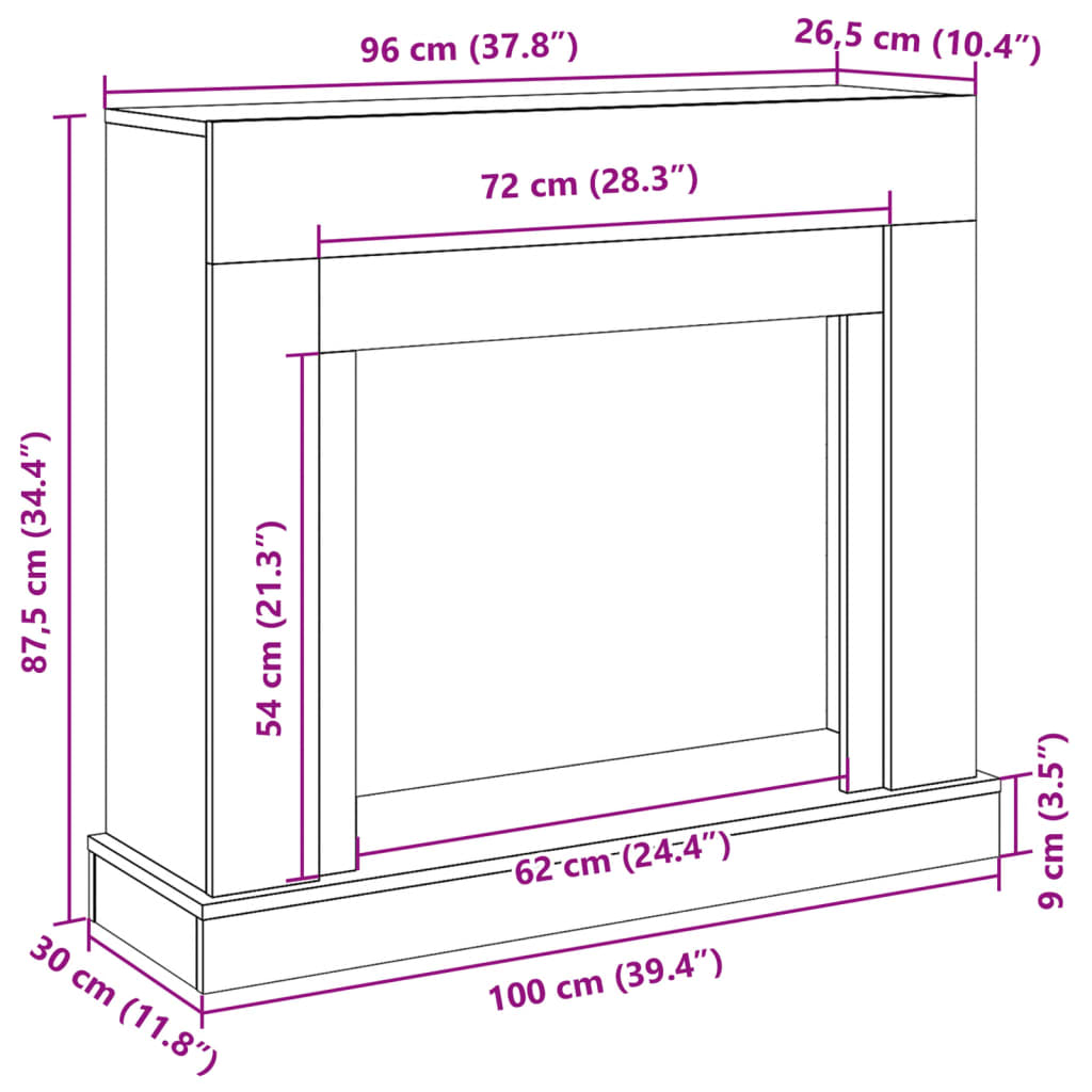 vidaXL Fireplace Surround Concrete Grey 100x30x87.5 cm Engineered Wood