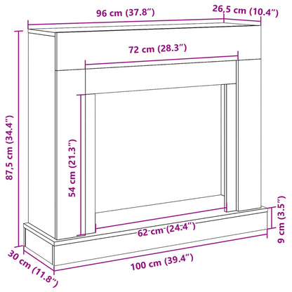 vidaXL Fireplace Surround Concrete Grey 100x30x87.5 cm Engineered Wood