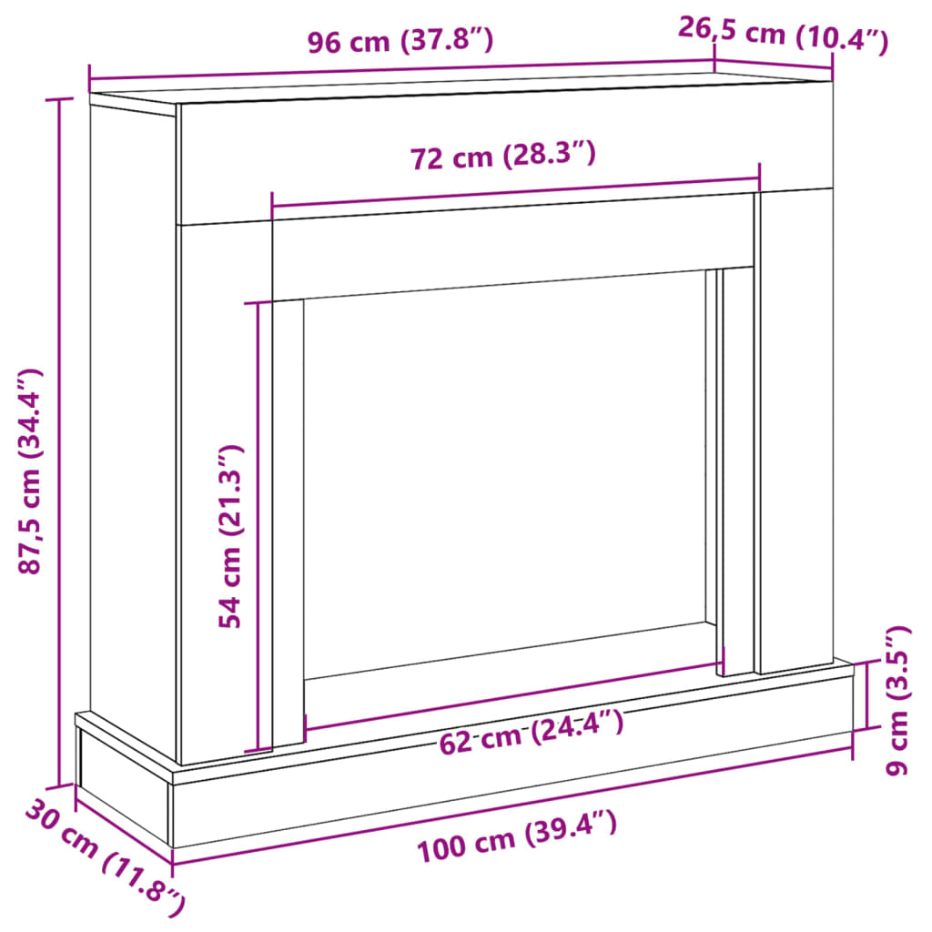 vidaXL Fireplace Surround Grey Sonoma 100x30x87.5 cm Engineered Wood