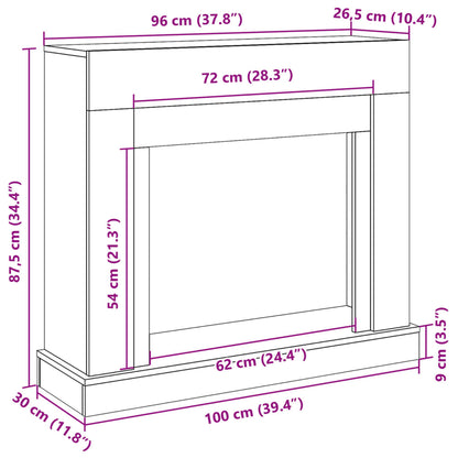 vidaXL Fireplace Surround Grey Sonoma 100x30x87.5 cm Engineered Wood