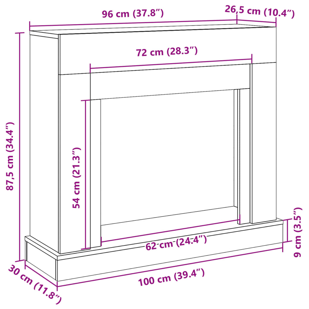 vidaXL Fireplace Surround Artisan Oak 100x30x87.5 cm Engineered Wood