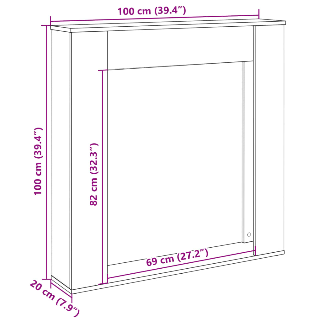 vidaXL Fireplace Surround Old Wood 100x20x100 cm Engineered Wood