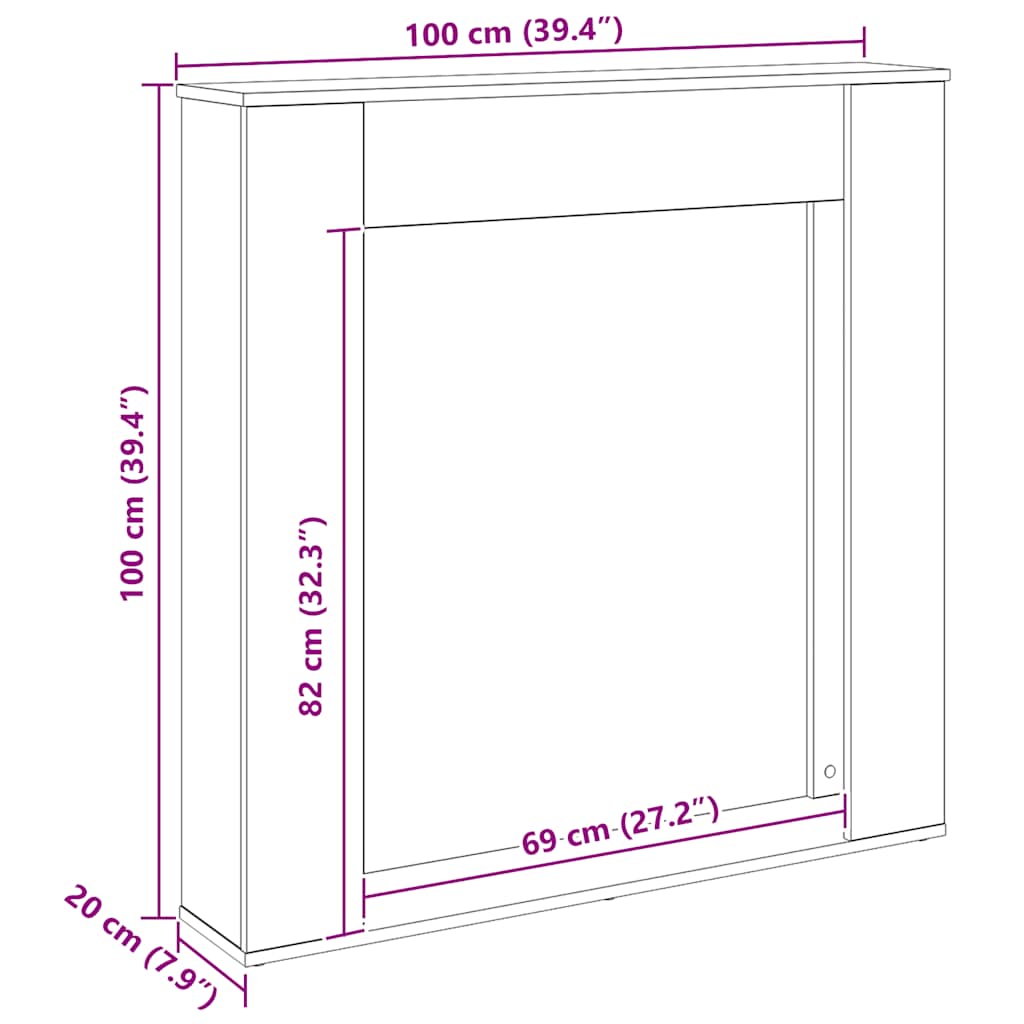 vidaXL Fireplace Surround Artisan Oak 100x20x100 cm Engineered Wood