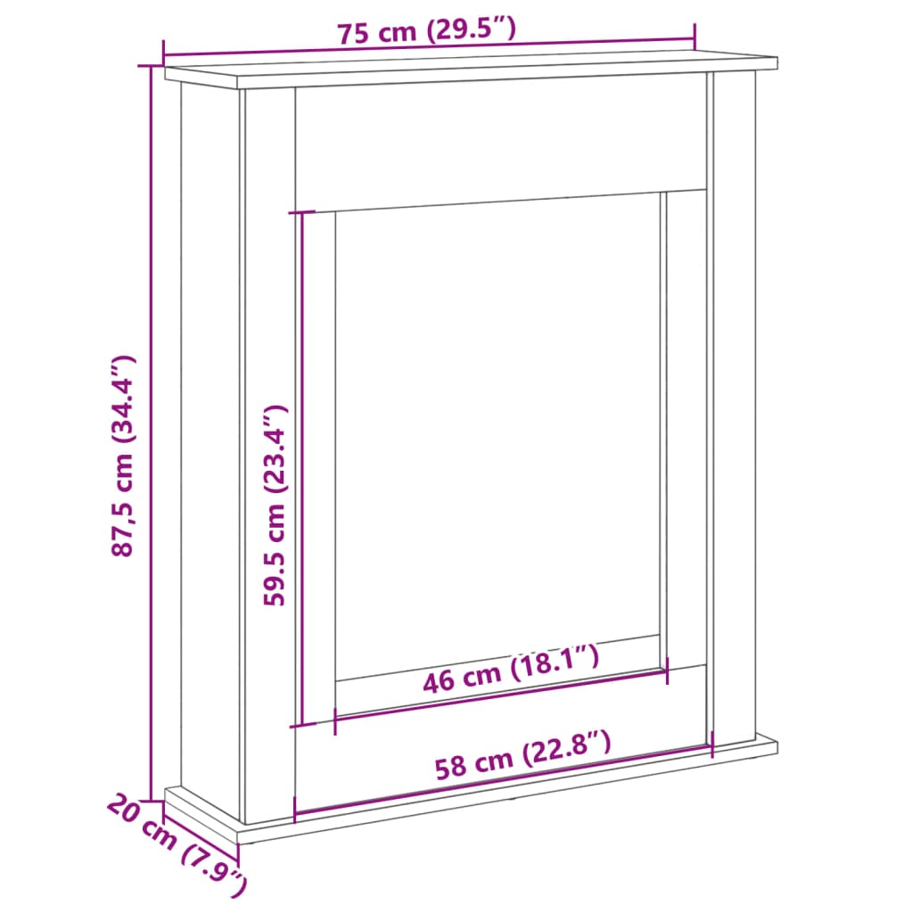 vidaXL Fireplace Surround Concrete Grey 75x20x87.5 cm Engineered Wood