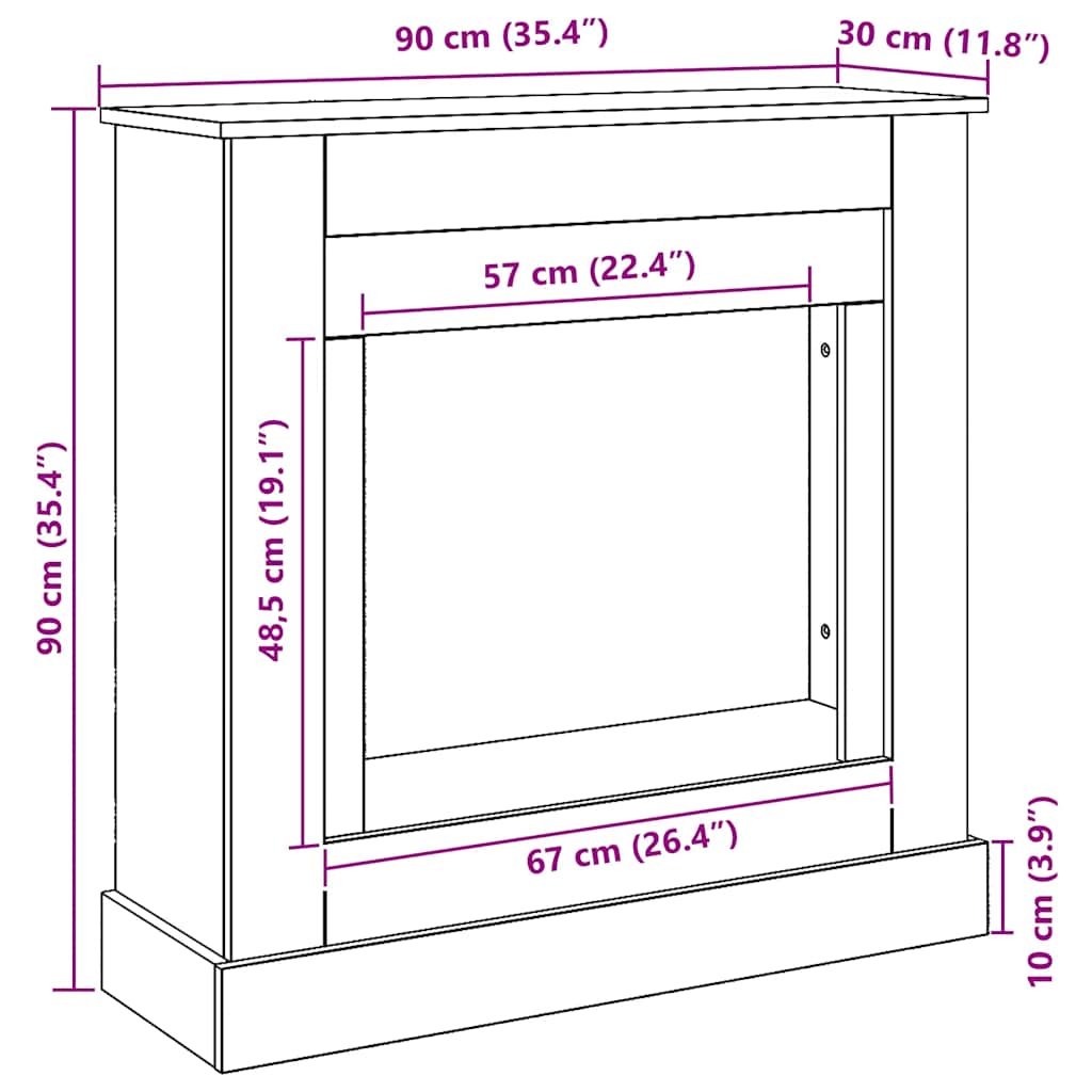 vidaXL Fireplace Surround Artisan Oak 90x30x90 cm Engineered Wood
