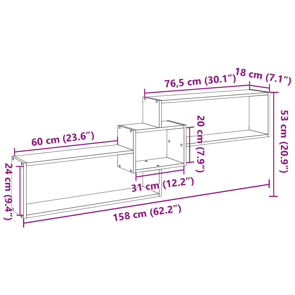 vidaXL Wall Cabinet 158x18x53 cm White Engineered Wood