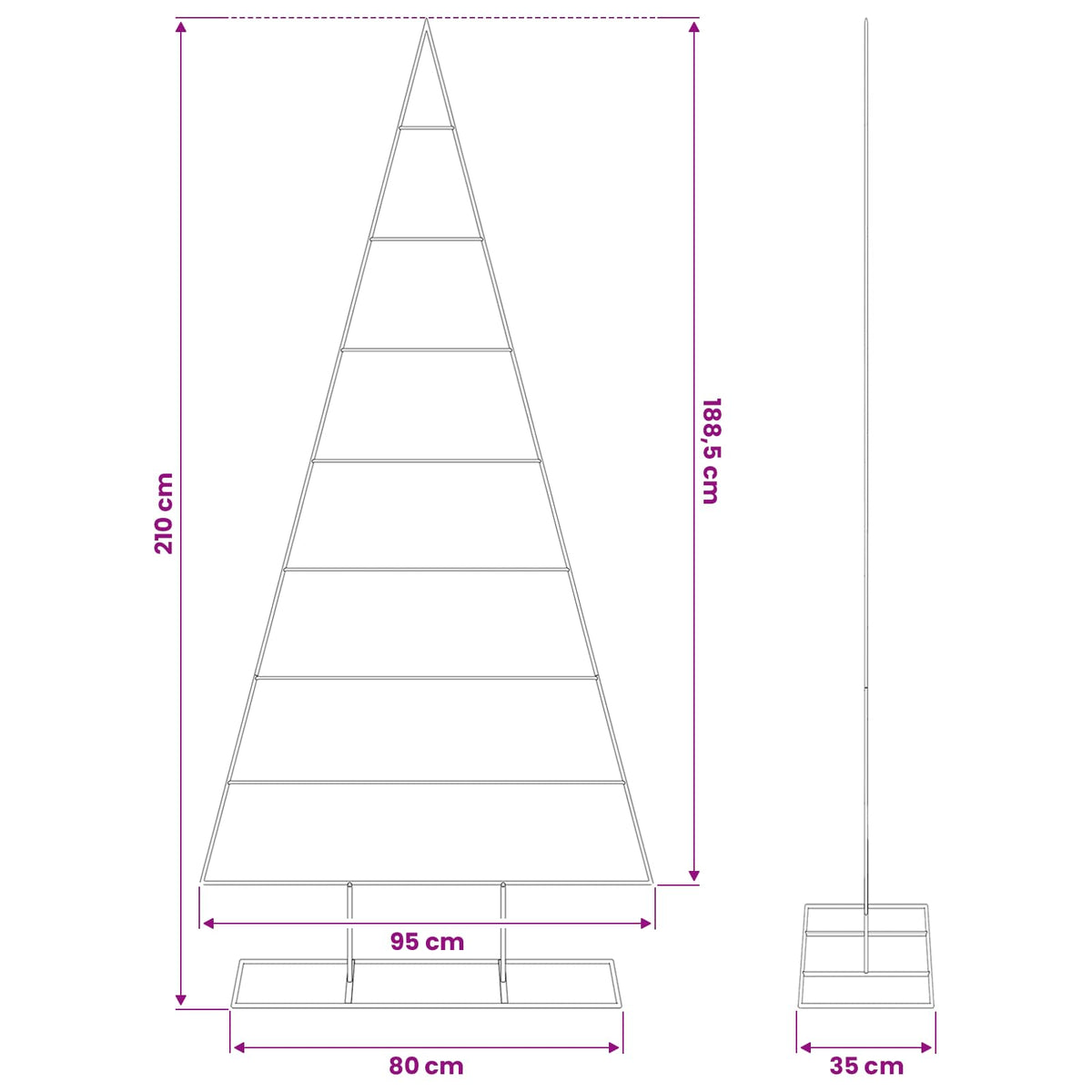 vidaXL Metal Christmas Tree for Decoration Black 210 cm