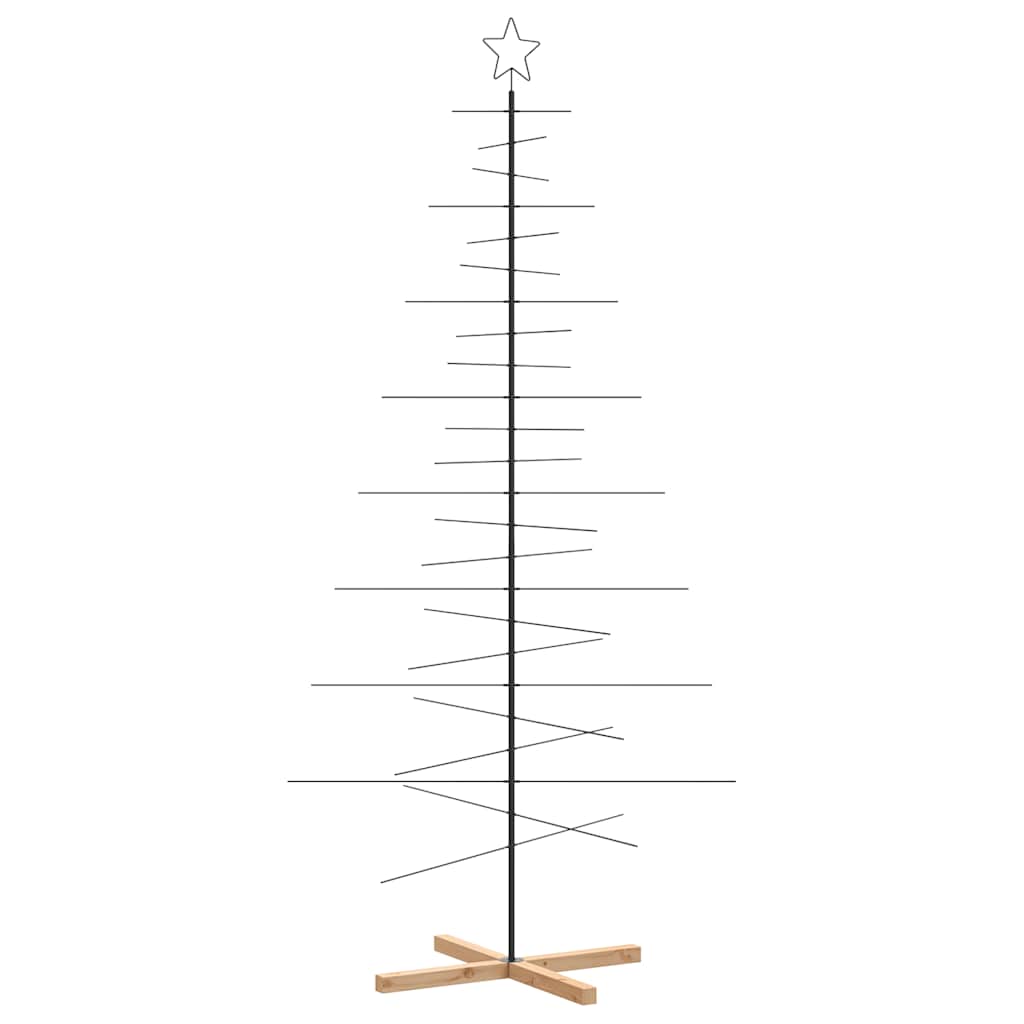 vidaXL Metal Christmas Tree with Wooden Base Black 210 cm
