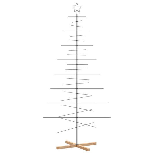 vidaXL Metal Christmas Tree with Wooden Base Black 210 cm