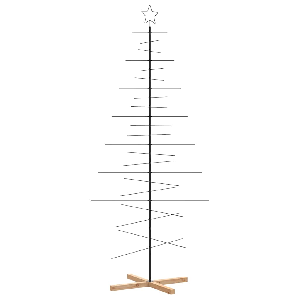 vidaXL Metal Christmas Tree with Wooden Base Black 210 cm