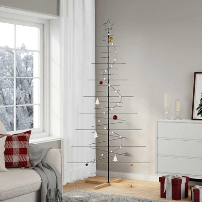 vidaXL Metal Christmas Tree with Wooden Base Black 210 cm