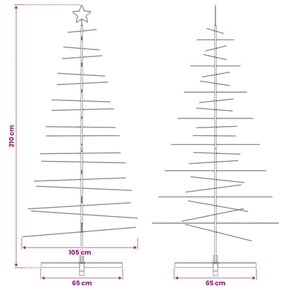 vidaXL Metal Christmas Tree with Wooden Base Black 210 cm