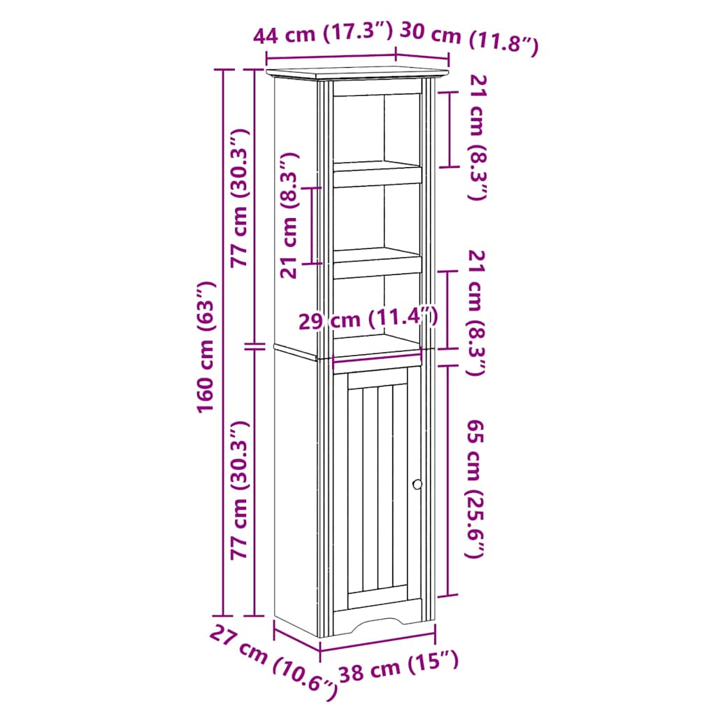 vidaXL Bathroom Cabinet BODO White and Brown 44x30x160 cm