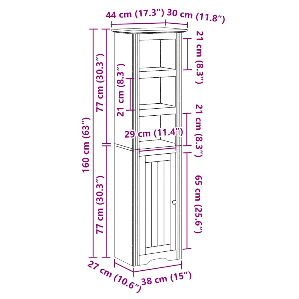 vidaXL Bathroom Cabinet BODO Grey 44x30x160 cm