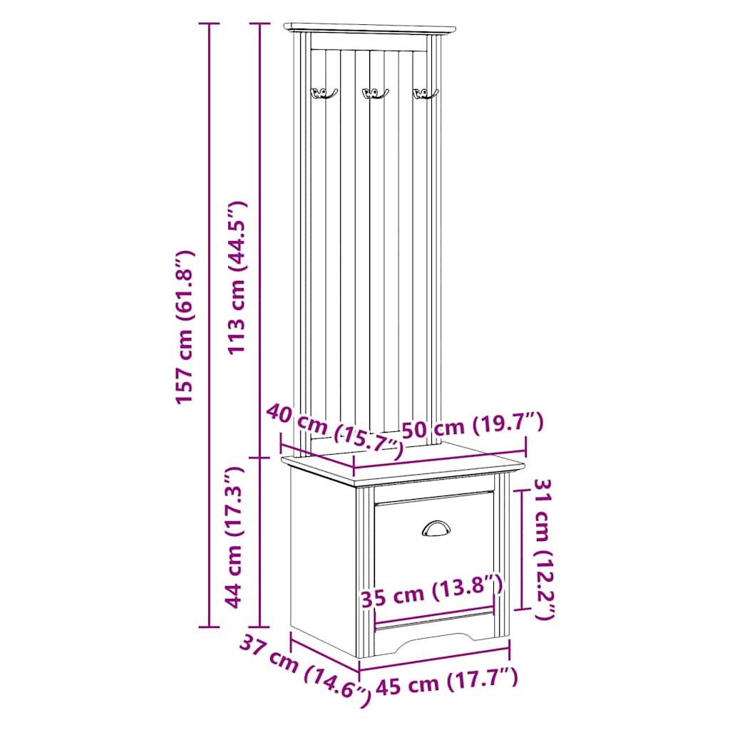 vidaXL Hallway Cabinet with Hooks BODO White 50x40x157 cm