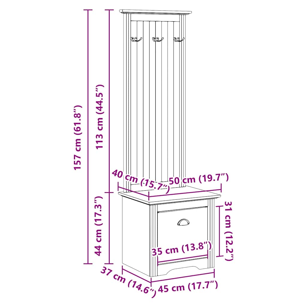 vidaXL Hallway Cabinet with Hooks "BODO" White and Brown 50x40x157 cm