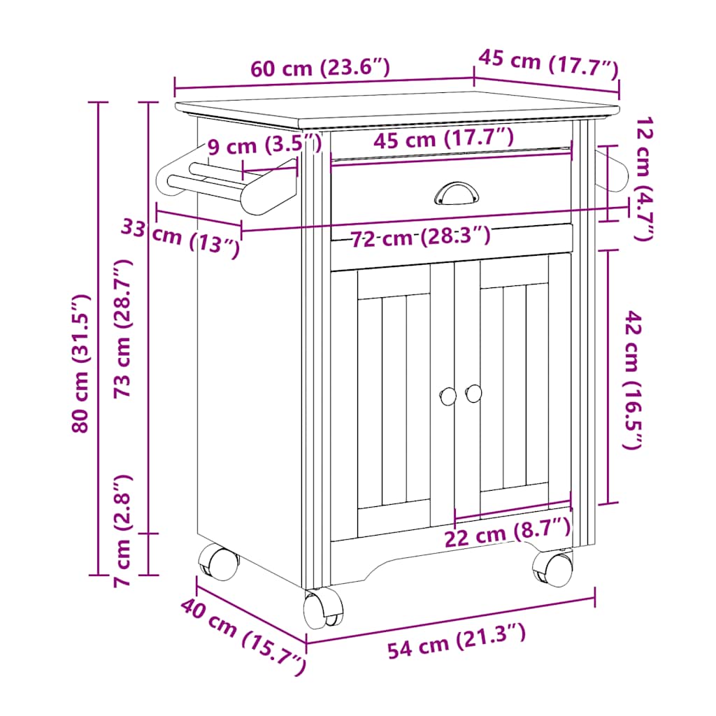 vidaXL Kitchen Trolley BODO White 72x45x80 cm