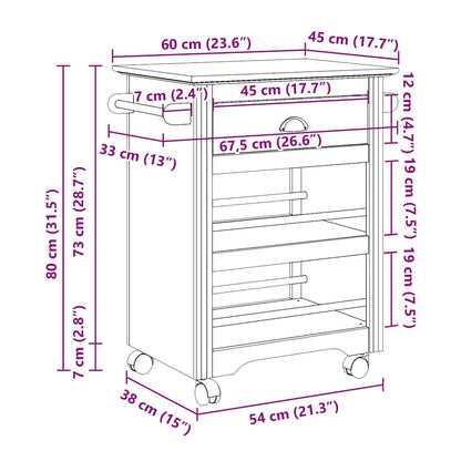 vidaXL Kitchen Trolley BODO White and Brown 67.5x45x80 cm