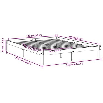 vidaXL Extra Long Bed Frame without Mattress White 140x210 cm Solid Wood Pine