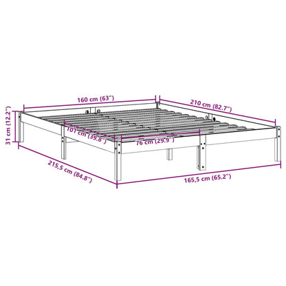 vidaXL Extra Long Bed Frame without Mattress 160x210 cm Solid Wood Pine