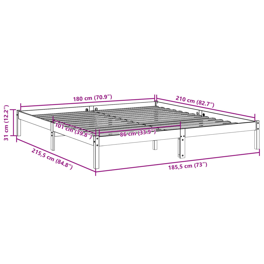 vidaXL Extra Long Bed Frame without Mattress 180x210 cm Solid Wood Pine