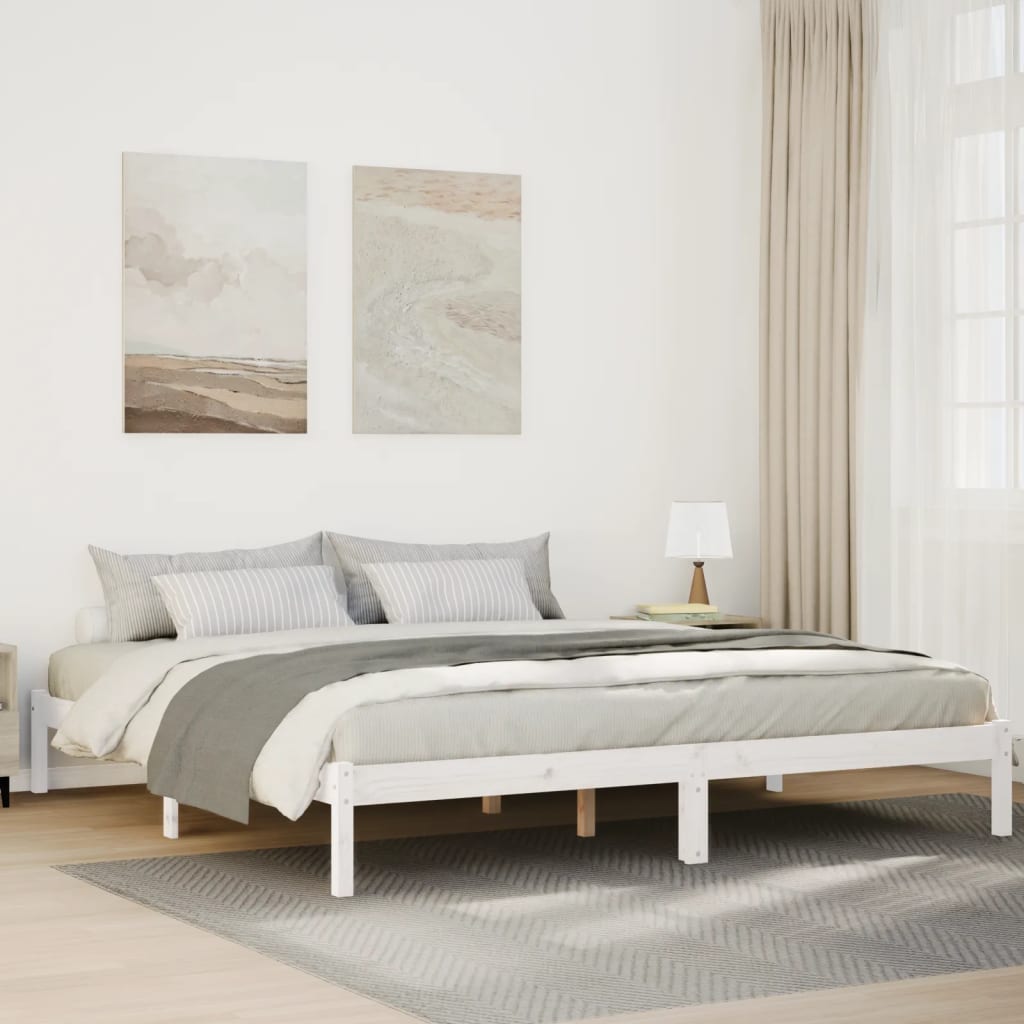 vidaXL Extra Long Bed Frame without Mattress White 180x210 cm Solid Wood Pine