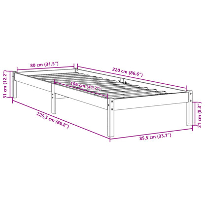 vidaXL Extra Long Bed Frame without Mattress 80x220 cm Solid Wood Pine
