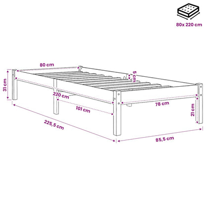 vidaXL Extra Long Bed Frame without Mattress 80x220 cm Solid Wood Pine