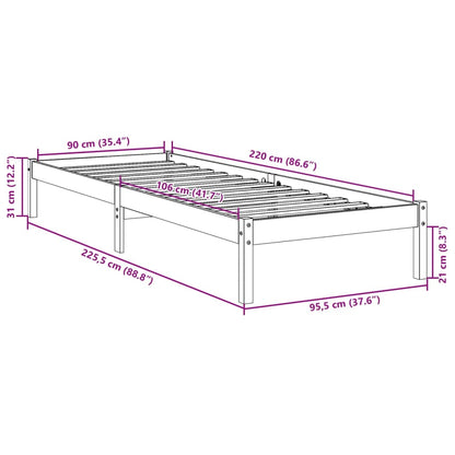 vidaXL Extra Long Bed Frame without Mattress 90x220 cm Solid Wood Pine