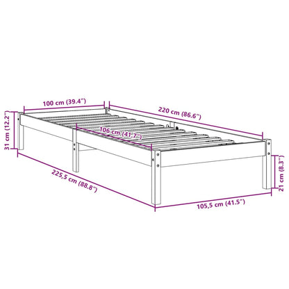 vidaXL Extra Long Bed Frame without Mattress 100x220 cm Solid Wood Pine