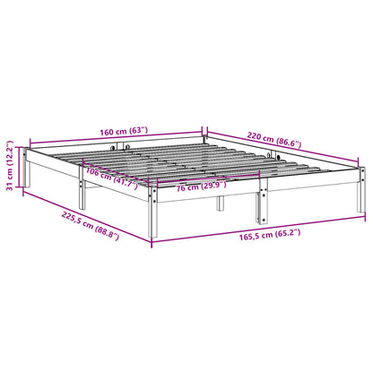 vidaXL Extra Long Bed Frame without Mattress 160x220 cm Solid Wood Pine