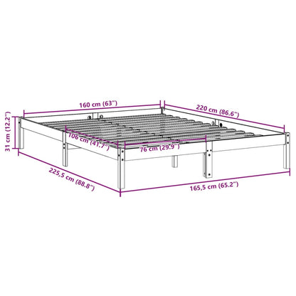 vidaXL Extra Long Bed Frame without Mattress White 160x220 cm Solid Wood Pine