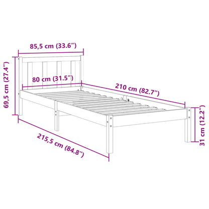 vidaXL Extra Long Bed Frame without Mattress White 80x210 cm Solid Wood Pine