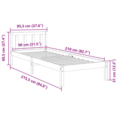 vidaXL Extra Long Bed Frame without Mattress 90x210 cm Solid Wood Pine