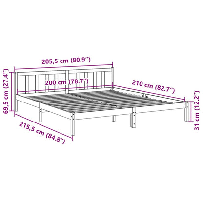 vidaXL Extra Long Bed Frame without Mattress White 200x210 cm Solid Wood Pine
