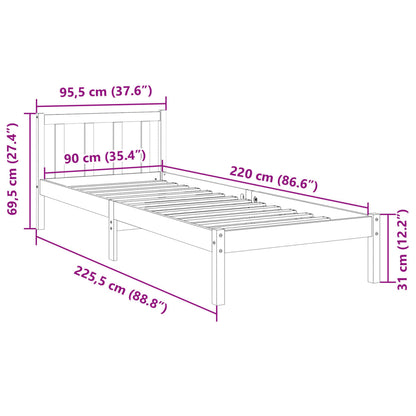 vidaXL Extra Long Bed Frame without Mattress White 90x220 cm Solid Wood Pine