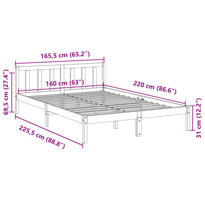 vidaXL Extra Long Bed Frame without Mattress White 160x220 cm Solid Wood Pine