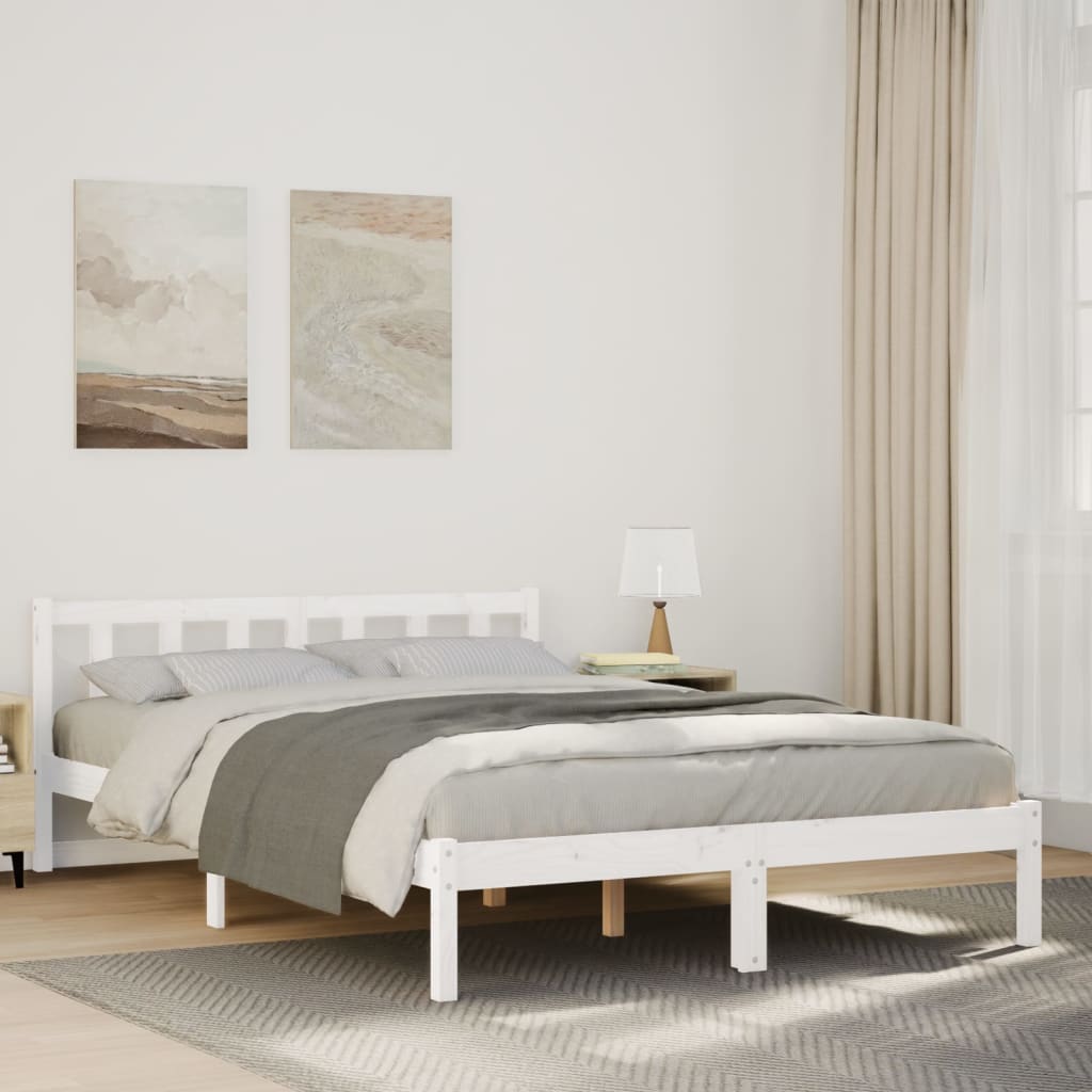 vidaXL Extra Long Bed Frame without Mattress White 160x220 cm Solid Wood Pine