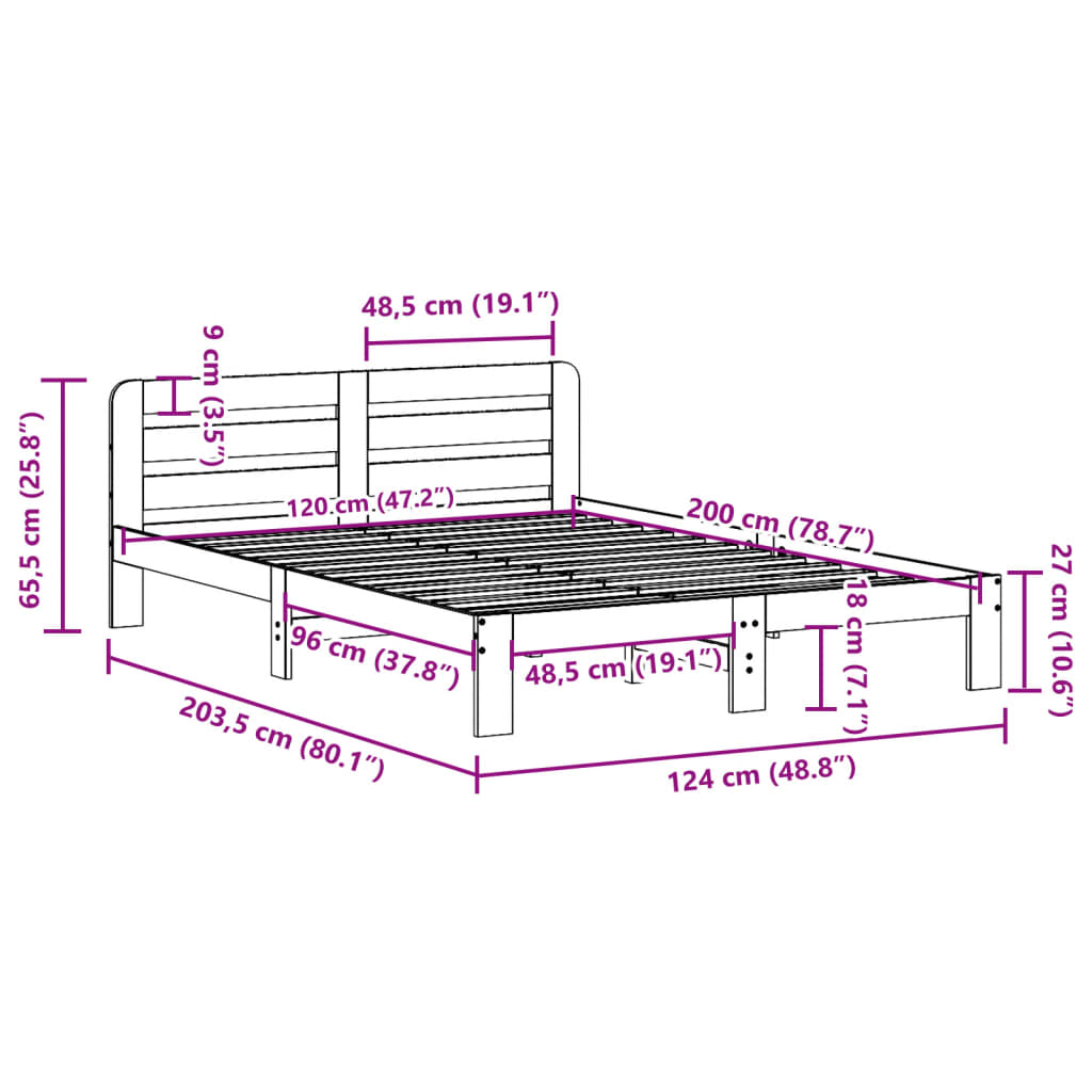 vidaXL Bed Frame without Mattress 120x200 cm Solid Wood Pine