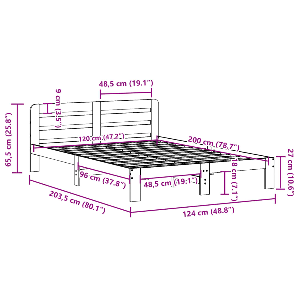 vidaXL Bed Frame without Mattress Wax Brown 120x200 cm Solid Wood Pine