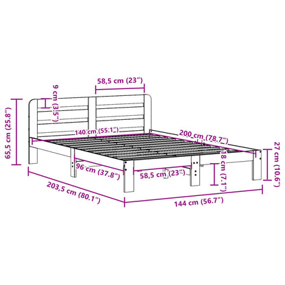 vidaXL Bed Frame without Mattress Wax Brown 140x200 cm Solid Wood Pine